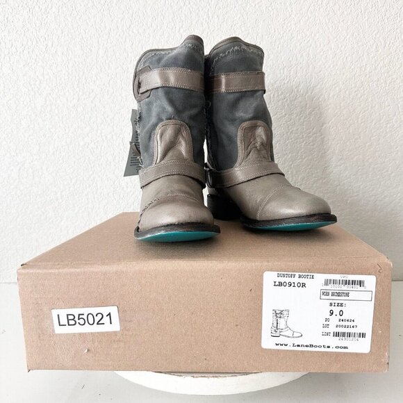 NEW Lane Boots Womens Gray Leather Canvas Mid-Calf Western Moto Style Zip Size 9 - Picture 11 of 12